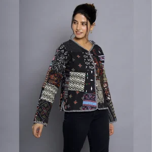 Black Reversible Patchwork Quilted Cotton Jacket - Image 6