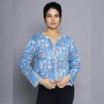 Blue Floral Print Machine Quilted Jacket - Image 3