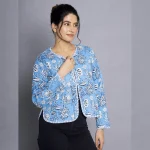 Blue Floral Print Machine Quilted Jacket - Image 2