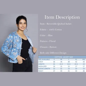 Blue Floral Print Machine Quilted Jacket - Image 9