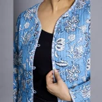 Blue Floral Print Machine Quilted Jacket - Image 7