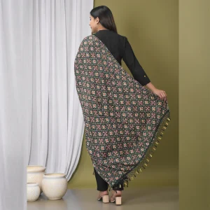 Green Bandhej Jaipuri Chinon Silk Dupatta - Image 5