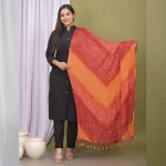 Rajasthani Red Bandhej Chinon Silk Scarves - Image 2