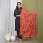 Red Chinon Silk Dupatta With Beautiful Tassel - Image 2