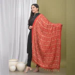 Red Chinon Silk Dupatta With Beautiful Tassel - Image 3