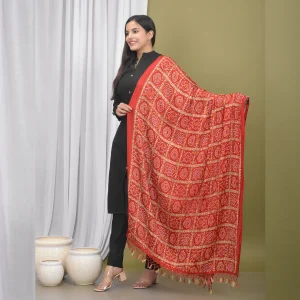 Red Chinon Silk Dupatta With Beautiful Tassel - Image 3