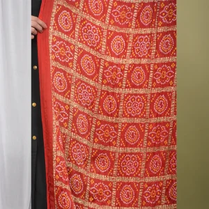 Red Chinon Silk Dupatta With Beautiful Tassel - Image 4