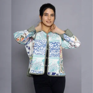 White Casual Quilted Jacket Patchwork Cotton Coat - Image 3