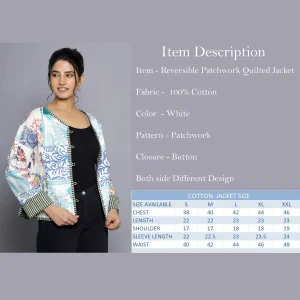 White Casual Quilted Jacket Patchwork Cotton Coat - Image 9