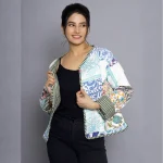 White Casual Quilted Jacket Patchwork Cotton Coat - Image 6