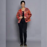 Winter Long Sleeves Red Patchwork Quilted Jacket - Image 8