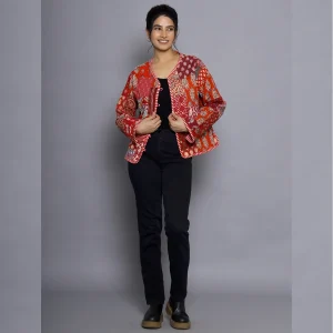 Winter Long Sleeves Red Patchwork Quilted Jacket - Image 8