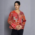Winter Long Sleeves Red Patchwork Quilted Jacket