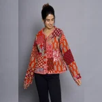 Winter Long Sleeves Red Patchwork Quilted Jacket - Image 5