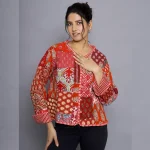 Winter Long Sleeves Red Patchwork Quilted Jacket - Image 6