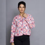 Winter Reversible Crop Casual Jacket, Floral - Image 2