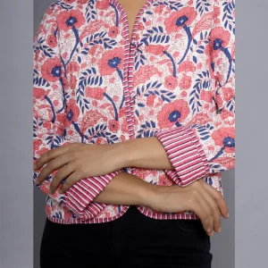 Winter Reversible Crop Casual Jacket, Floral - Image 4