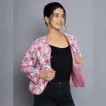 Winter Reversible Crop Casual Jacket, Floral - Image 5