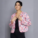 Winter Reversible Crop Casual Jacket, Floral - Image 6