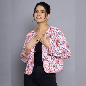 Winter Reversible Crop Casual Jacket, Floral - Image 6