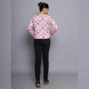 Winter Reversible Crop Casual Jacket, Floral - Image 7