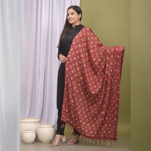 Women Maroon Chinon Silk Fabric Dupatta - Image 4