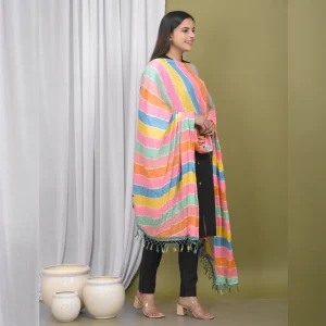 Women Multi Color Chinon Silk Scarf - Image 4