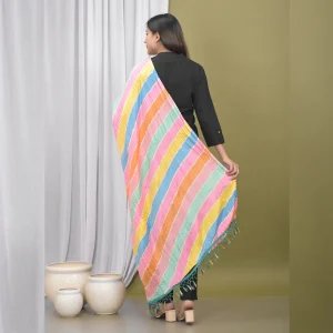 Women Multi Color Chinon Silk Scarf - Image 6