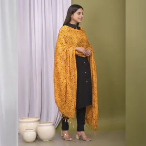 Women Party Wear Yellow Chinon Silk Dupatta - Image 4