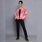 Women Pink Long Sleeves Jacket Both Side Coat - Image 8