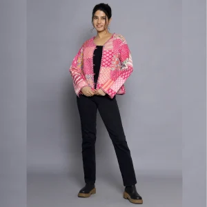 Women Pink Long Sleeves Jacket Both Side Coat - Image 8