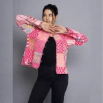 Women Pink Long Sleeves Jacket Both Side Coat - Image 2