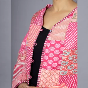 Women Pink Long Sleeves Jacket Both Side Coat - Image 3
