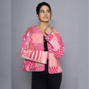 Women Pink Long Sleeves Jacket Both Side Coat - Image 4