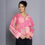 Women Pink Long Sleeves Jacket Both Side Coat