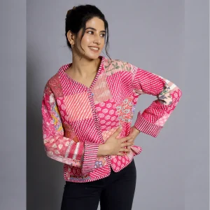 Women Pink Long Sleeves Jacket Both Side Coat - Image 6