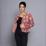 Women Red Floral Reversible Cotton Jacket - Image 2