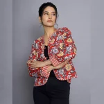 Women Red Floral Reversible Cotton Jacket