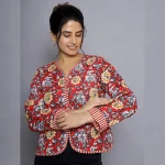 Women Red Floral Reversible Cotton Jacket - Image 6