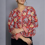 Women Red Floral Reversible Cotton Jacket - Image 7