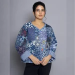 Women's Blue Patchwork Cotton Jacket