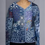 Women's Blue Patchwork Cotton Jacket - Image 6