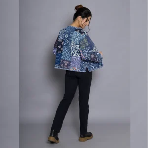 Women's Blue Patchwork Cotton Jacket - Image 7
