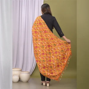 Women's Chinon Silk Orange Dupatta - Image 6
