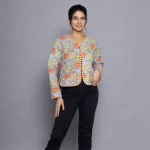 Women's Turquoise Floral Cotton Quilted Jacket - Image 10