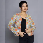 Women's Turquoise Floral Cotton Quilted Jacket - Image 5