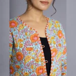 Women's Turquoise Floral Cotton Quilted Jacket - Image 7