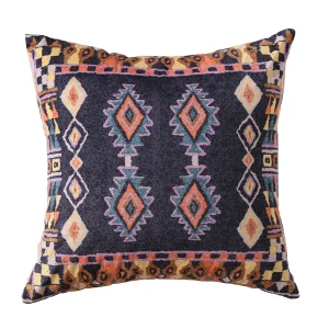 16" Black Ikat Print Velvet Cushion Cover Set - Image 3