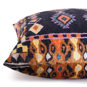 16" Black Ikat Print Velvet Cushion Cover Set - Image 5