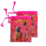 2 PC Indian Pink Bird Hand Printed Velvet Hand Bags - Image 4